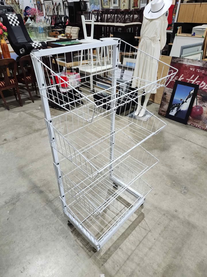 White Wire Basket Rolling Cart