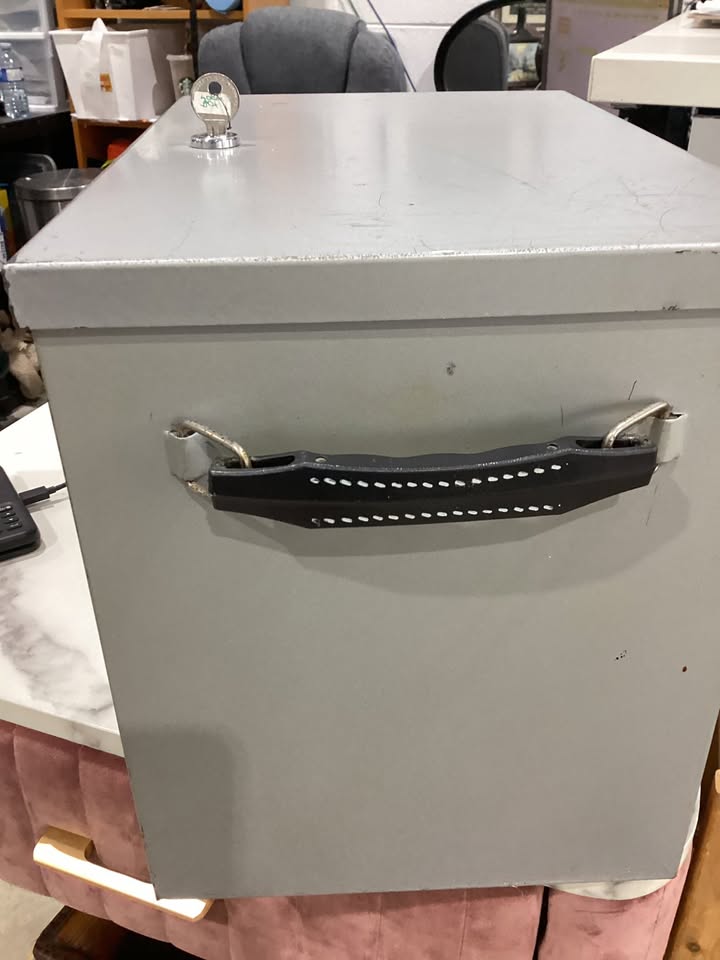 Grey Metal File Cabinet with Key