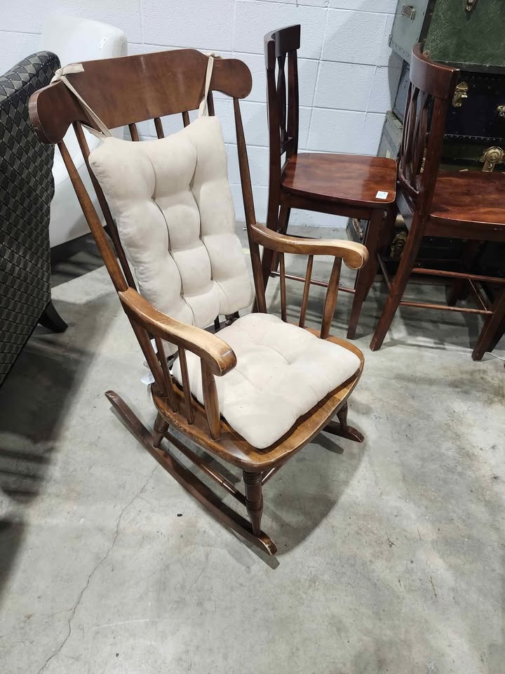 Vintage Wooden Rocking Chair with Cushion