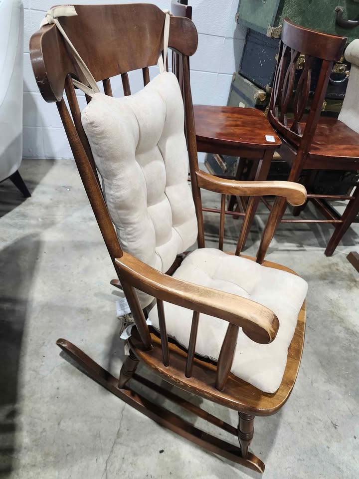Vintage Wooden Rocking Chair with Cushion