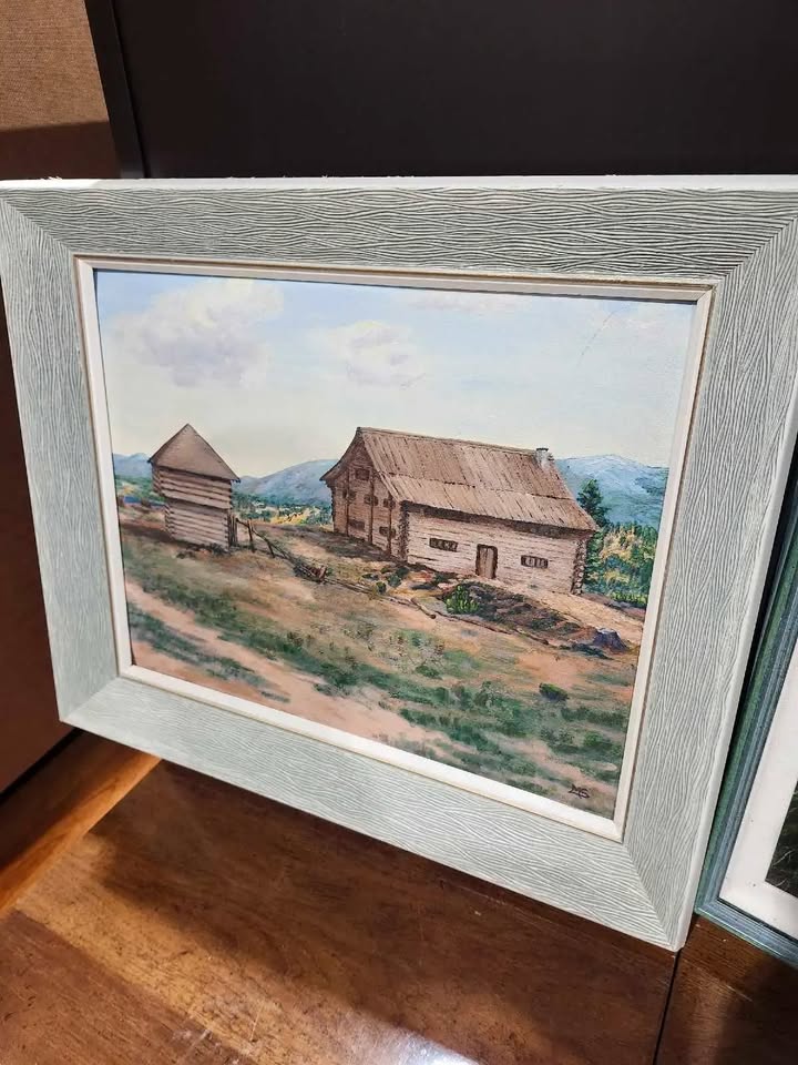 Framed Original Rustic Cabin Painting