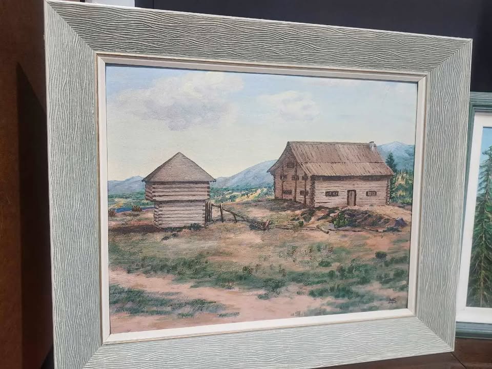 Framed Original Rustic Cabin Painting
