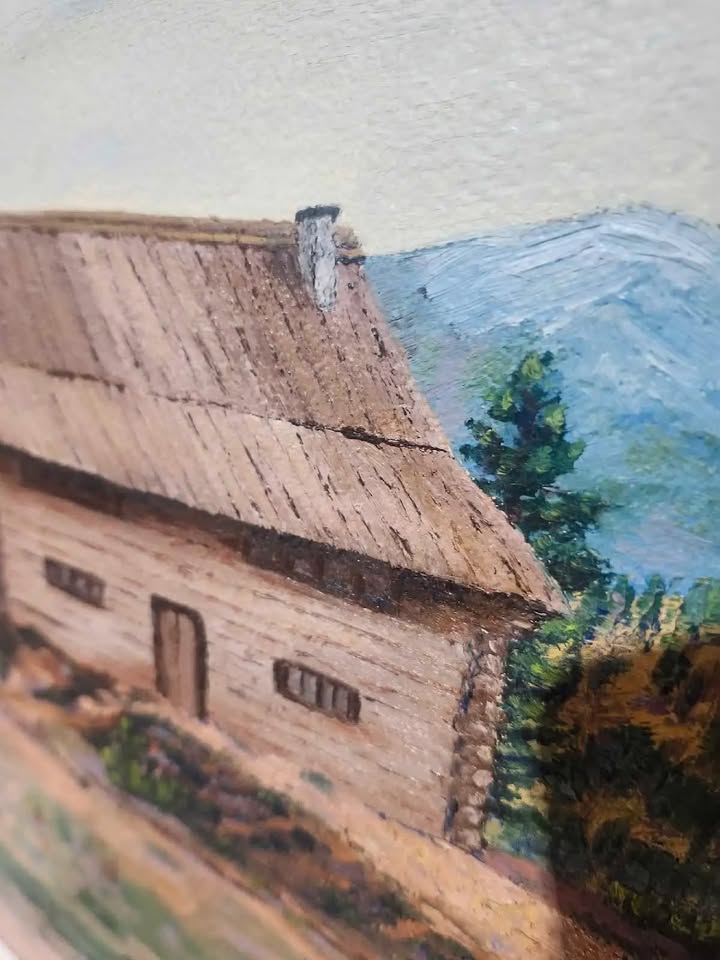 Framed Original Rustic Cabin Painting