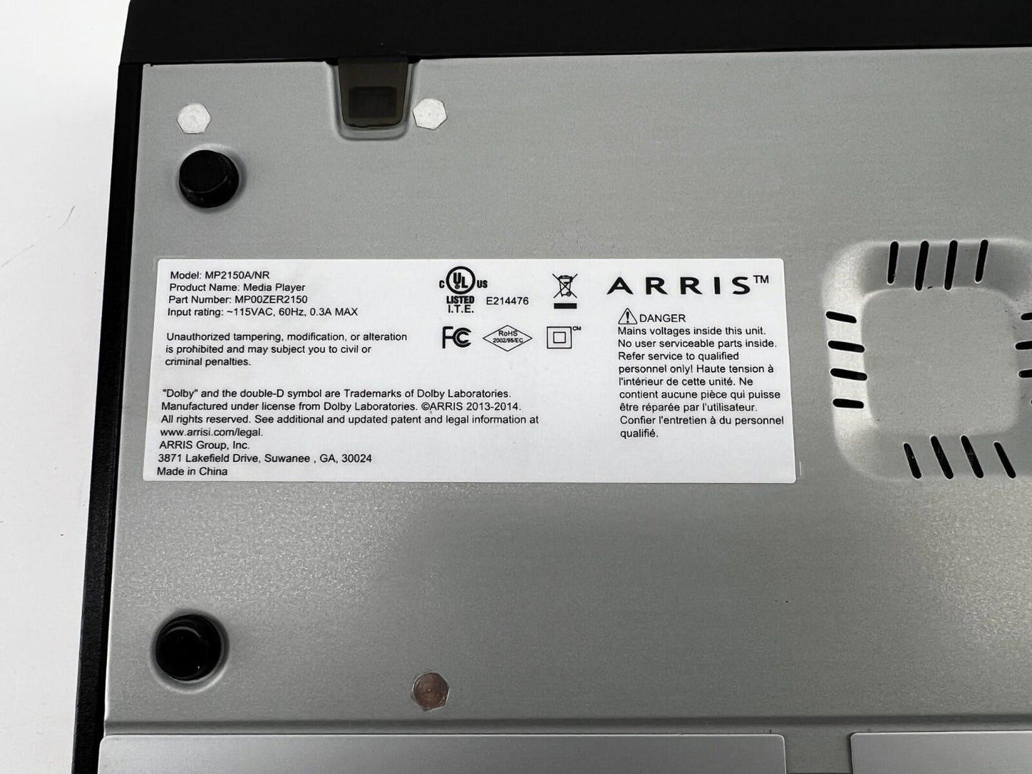 ARRIS MP2150A/NR Shaw Digital Cable Box + power cord (No Remote)