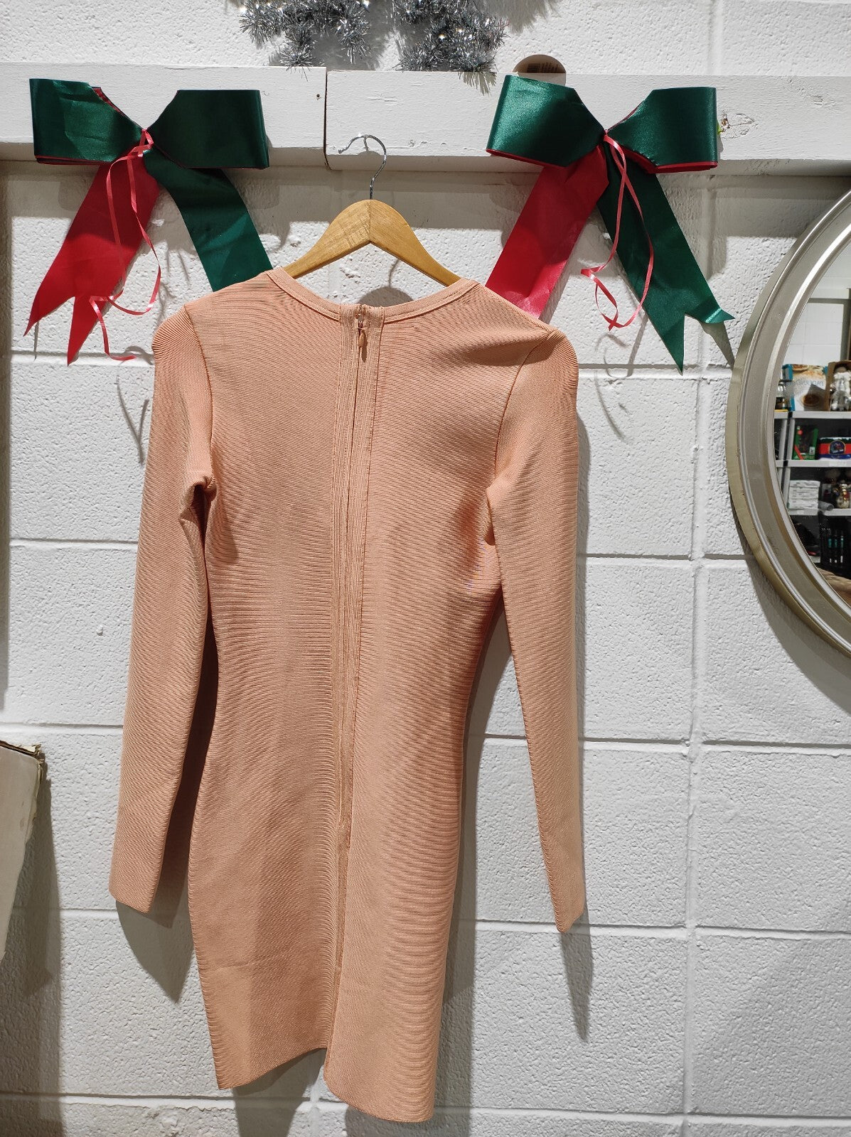 House of CB Peach Pink Lace Front Reyna Bandage Mini Dress M