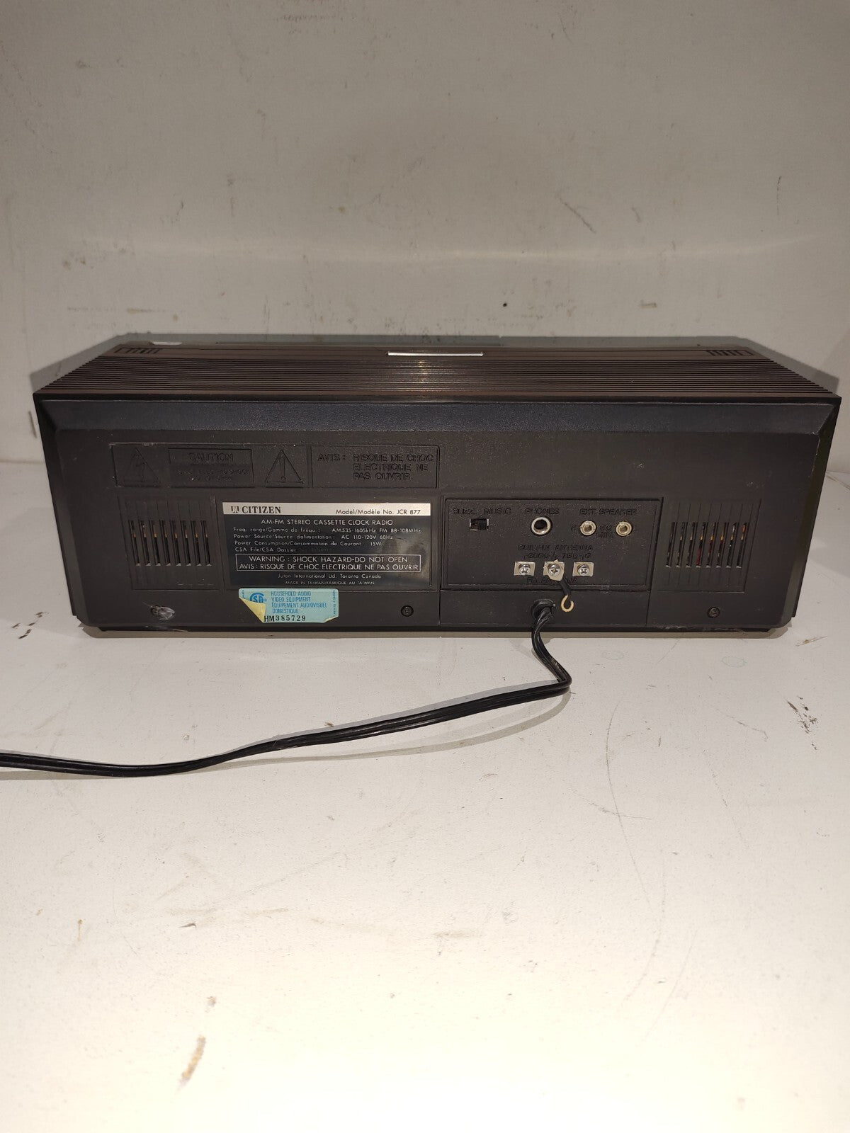 Vintage Citizen AM/FM Stereo Cassette Clock Radio model JCR 877