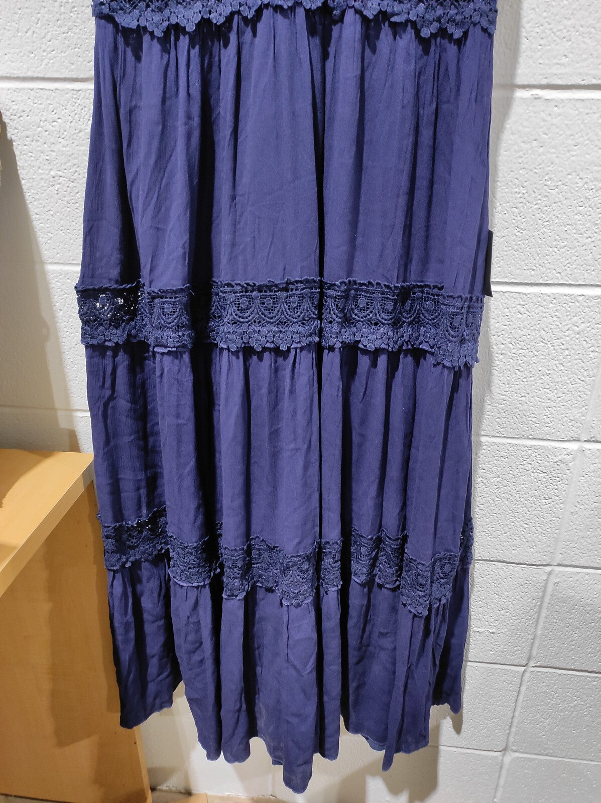 Lulus Size XL Dress Women's Blue Navy Lace Ruffled Tiered Maxi Molinetto
