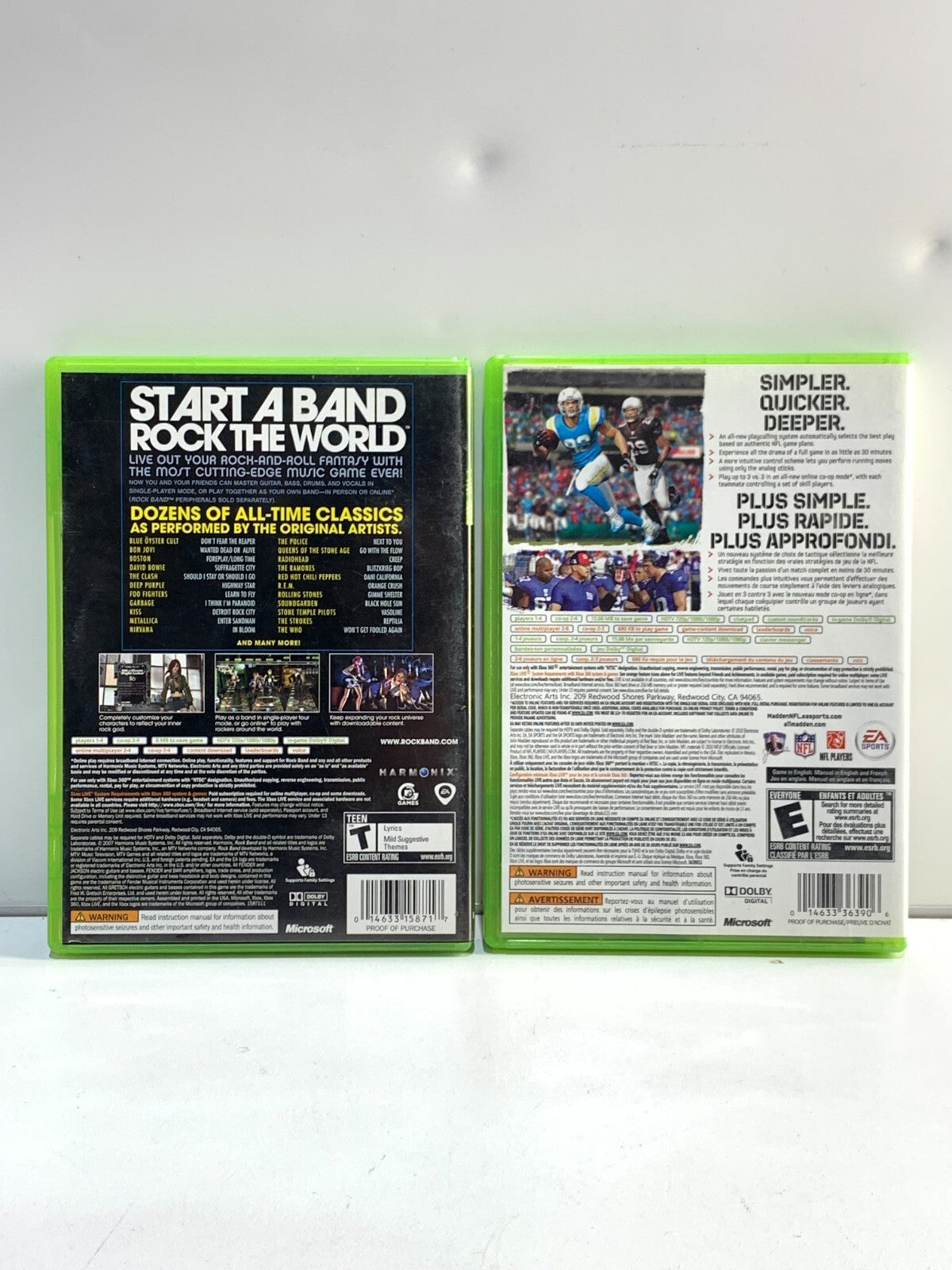 Lot of 2 Xbox 360 games, Madden NFL 11 & Rock Band