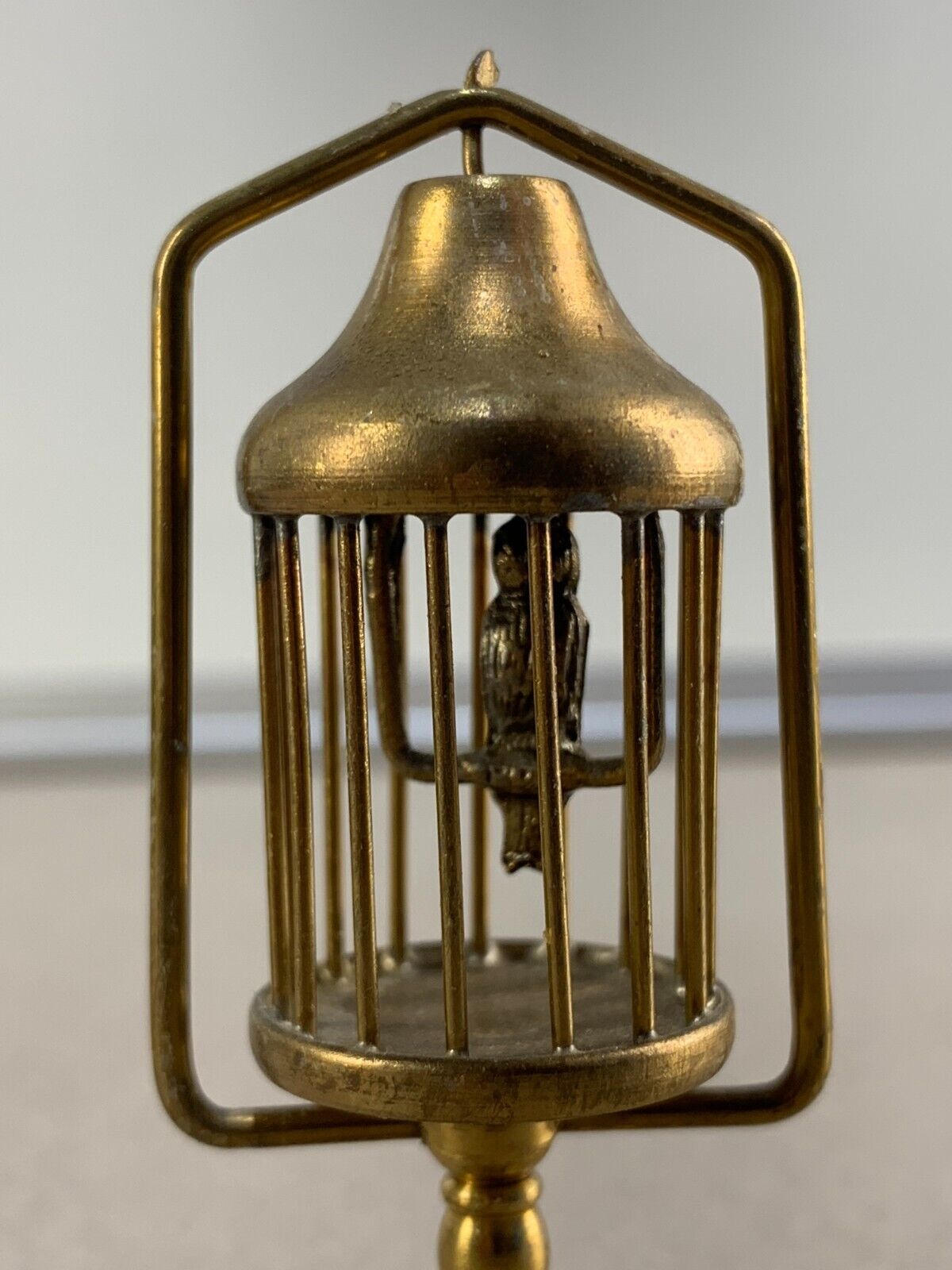 Vintage Brass Table Bird Cage w Stand 1:12 Dollhouse Miniature Birdcage Decor