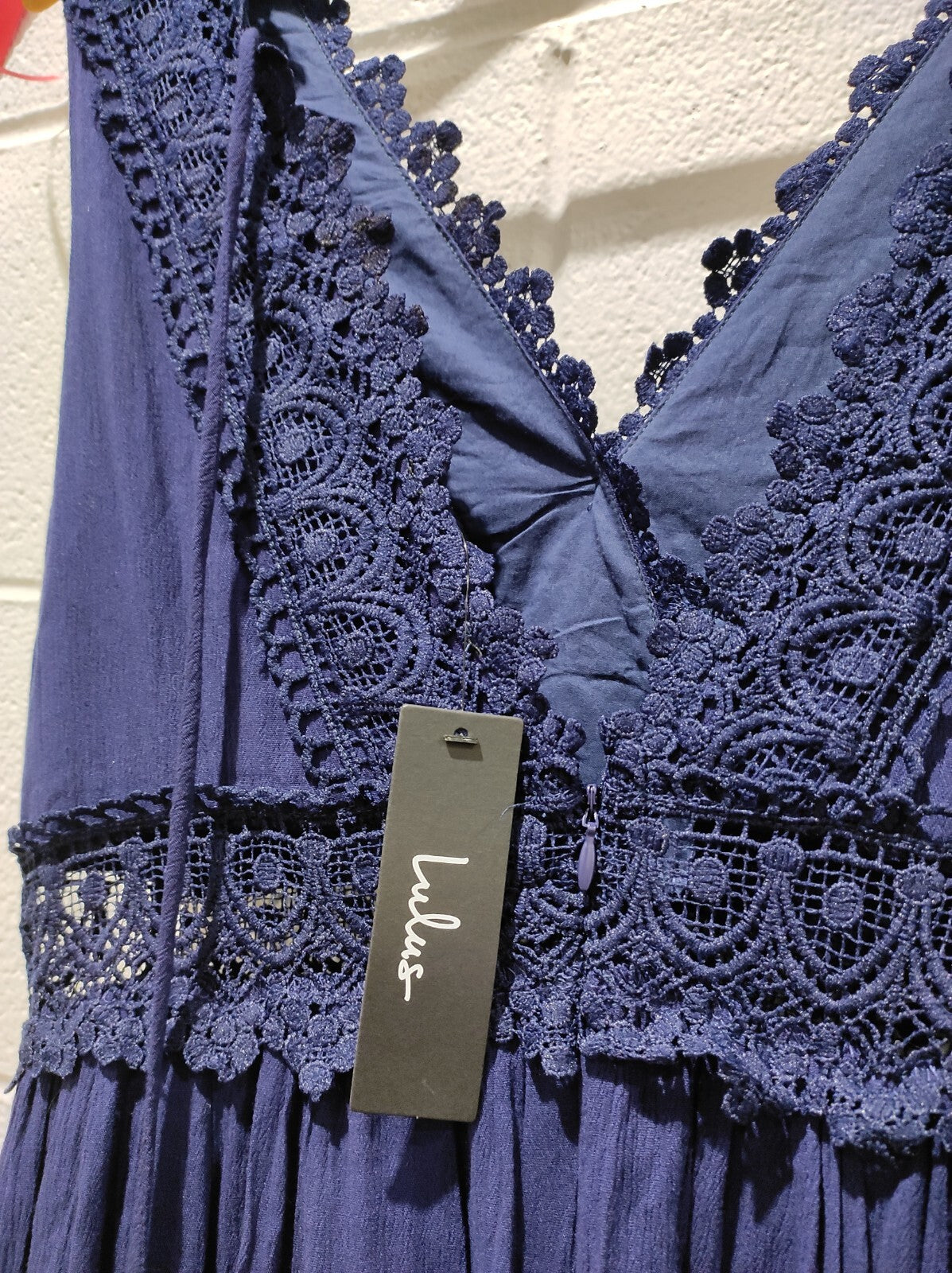 Lulus Size XL Dress Women's Blue Navy Lace Ruffled Tiered Maxi Molinetto
