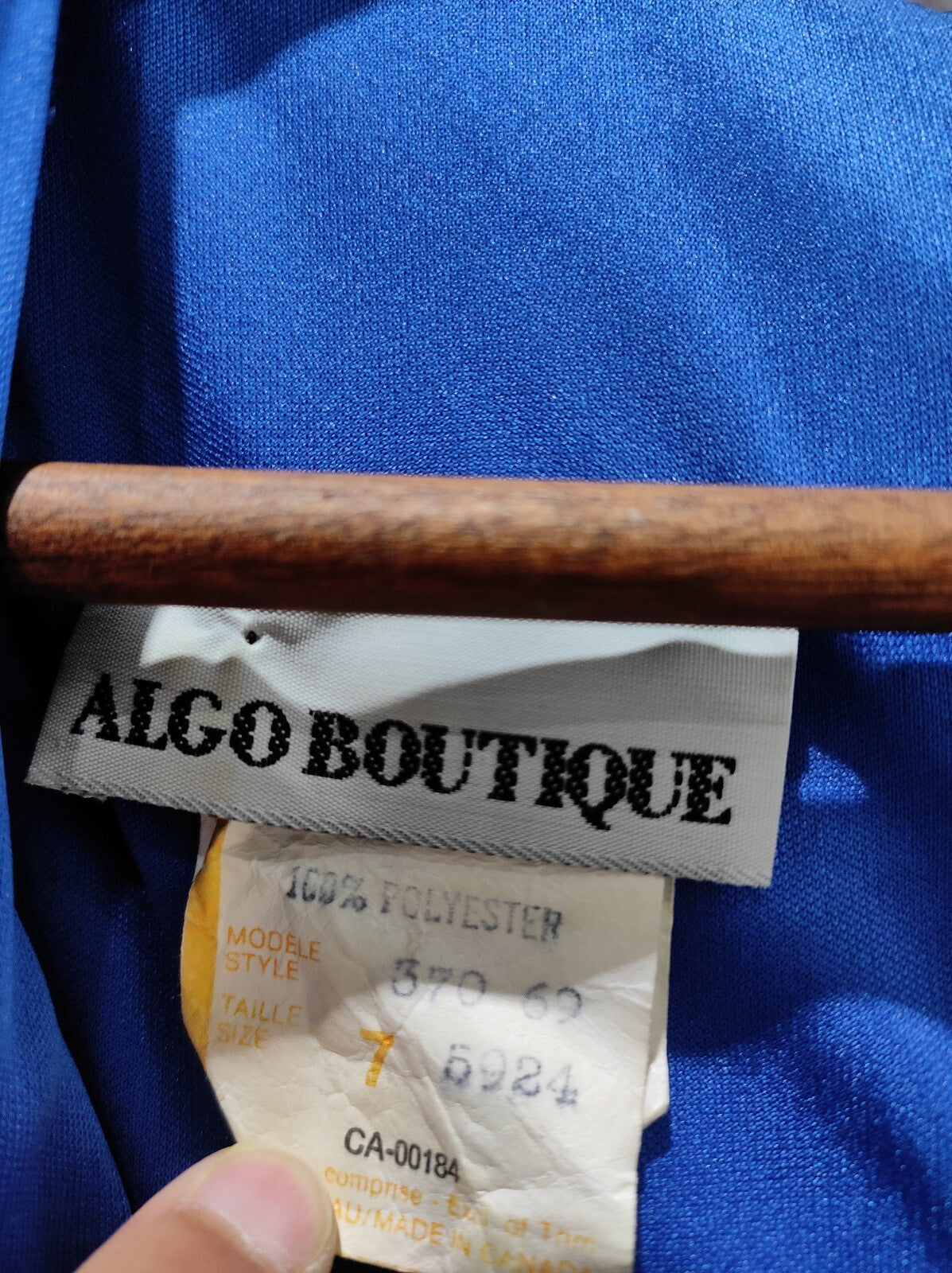 Vintage 1980's Algo Boutique Blue Rouched Rhinestone Dress Women's Size 7