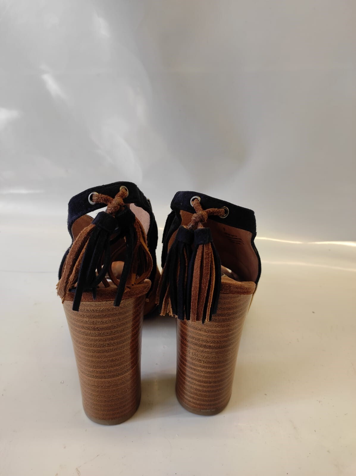 Halogen Women's Navy Tan Brown High Heel Leather Suede Sandals Size 7M