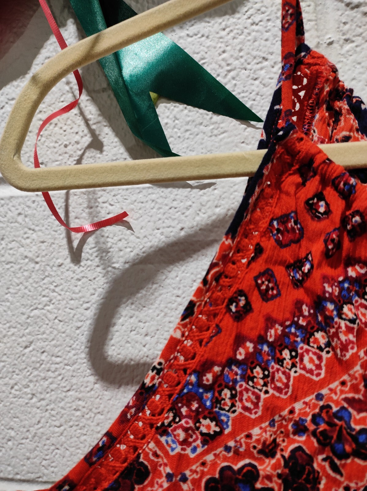 Superdry Long Red Mix Summer Dress With Tie Straps Size 4
