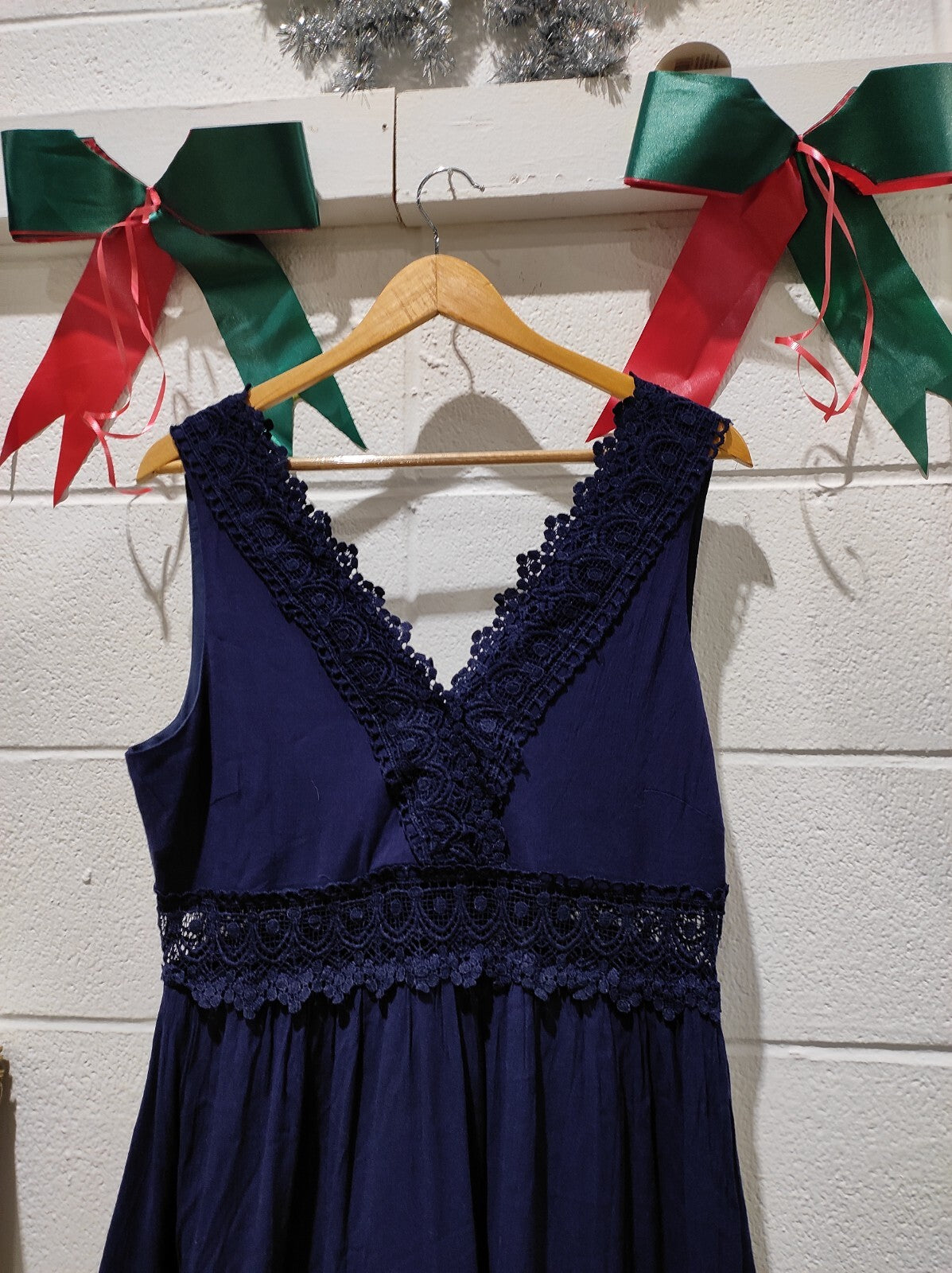 Lulus Size XL Dress Women's Blue Navy Lace Ruffled Tiered Maxi Molinetto