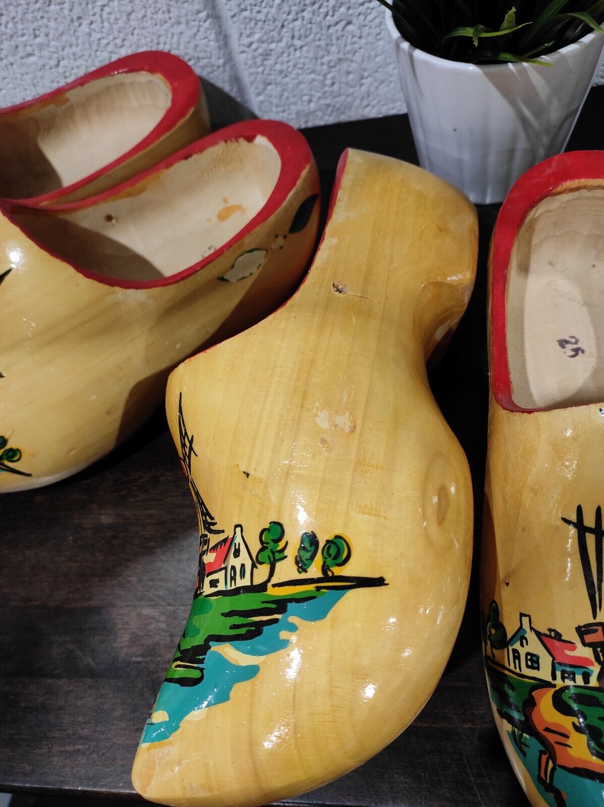 Vintage Windmill Scenery Holland Wooden Clog Shoes Souvenir 10” Size 25 Set of 2