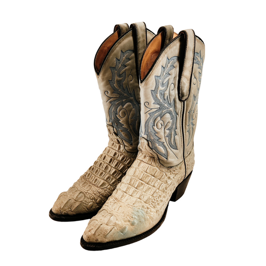 Caborca Crocodile Alligator Blue Cowboy Boots Size 7C Made in Mexico