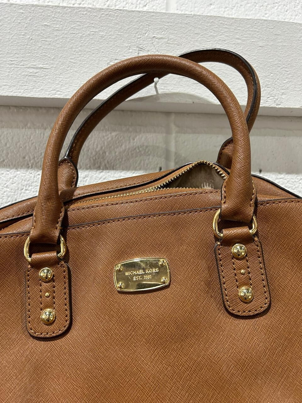 Michael Kors Large Saffiano Leather Satchel Luggage Brown Handbag