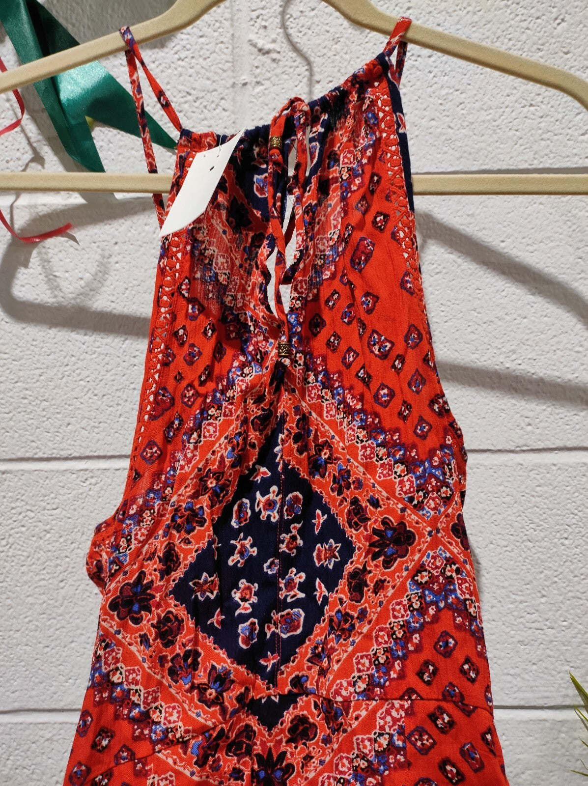 Superdry Long Red Mix Summer Dress With Tie Straps Size 4