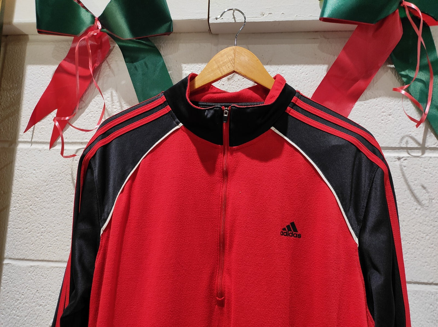 Adidas Golf Jacket Mens XL Large Red 1/4 Zipper 3 Stripes Running