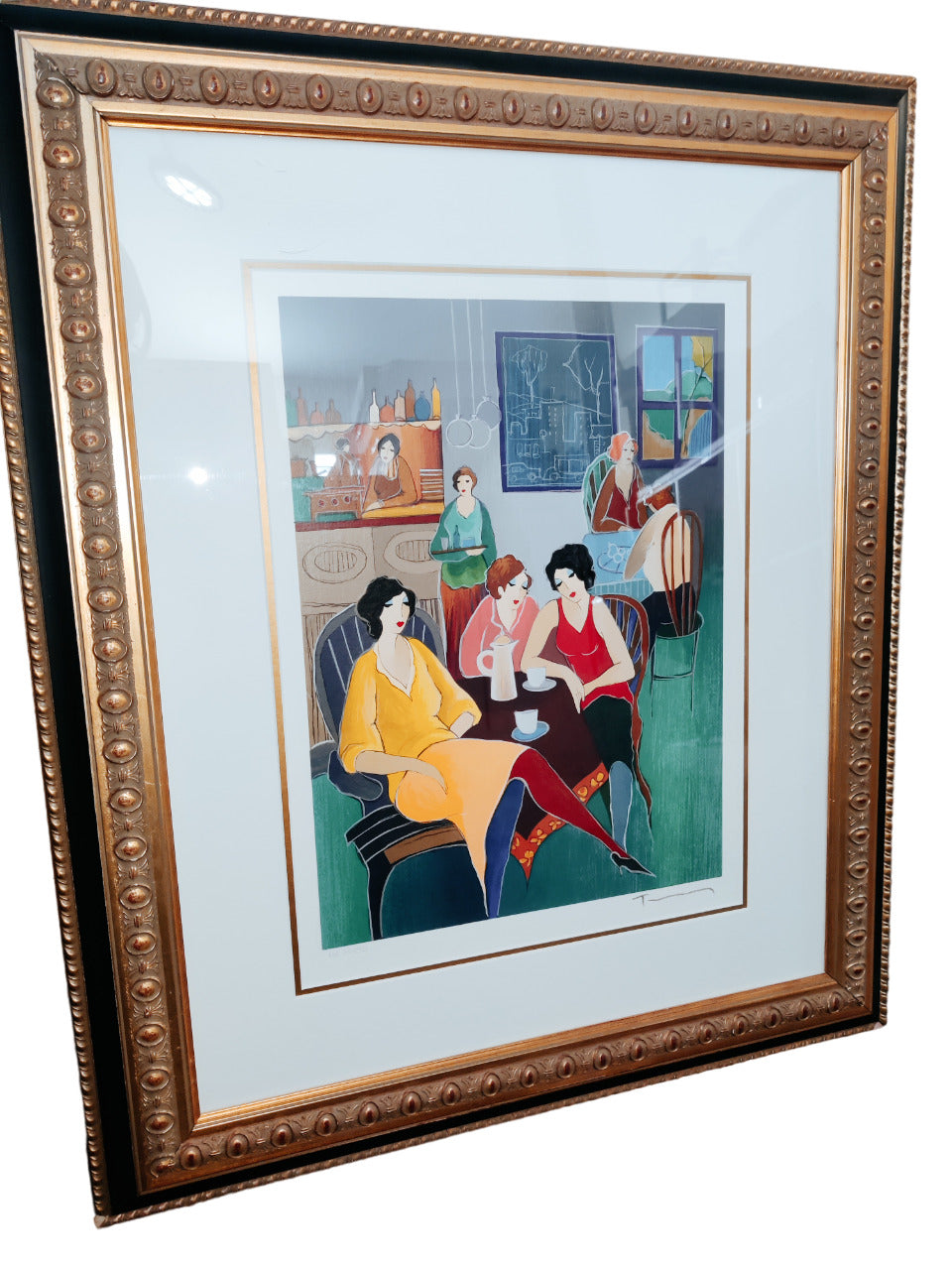 Itzchak Tarkay Serigraph "Friends to Confide In" Signed and Framed w/ Appraisal