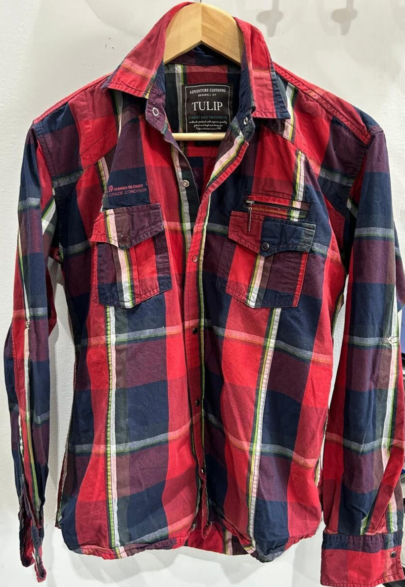 Tulip Contemporary Fit Red Plaid Shirt Women's Size S