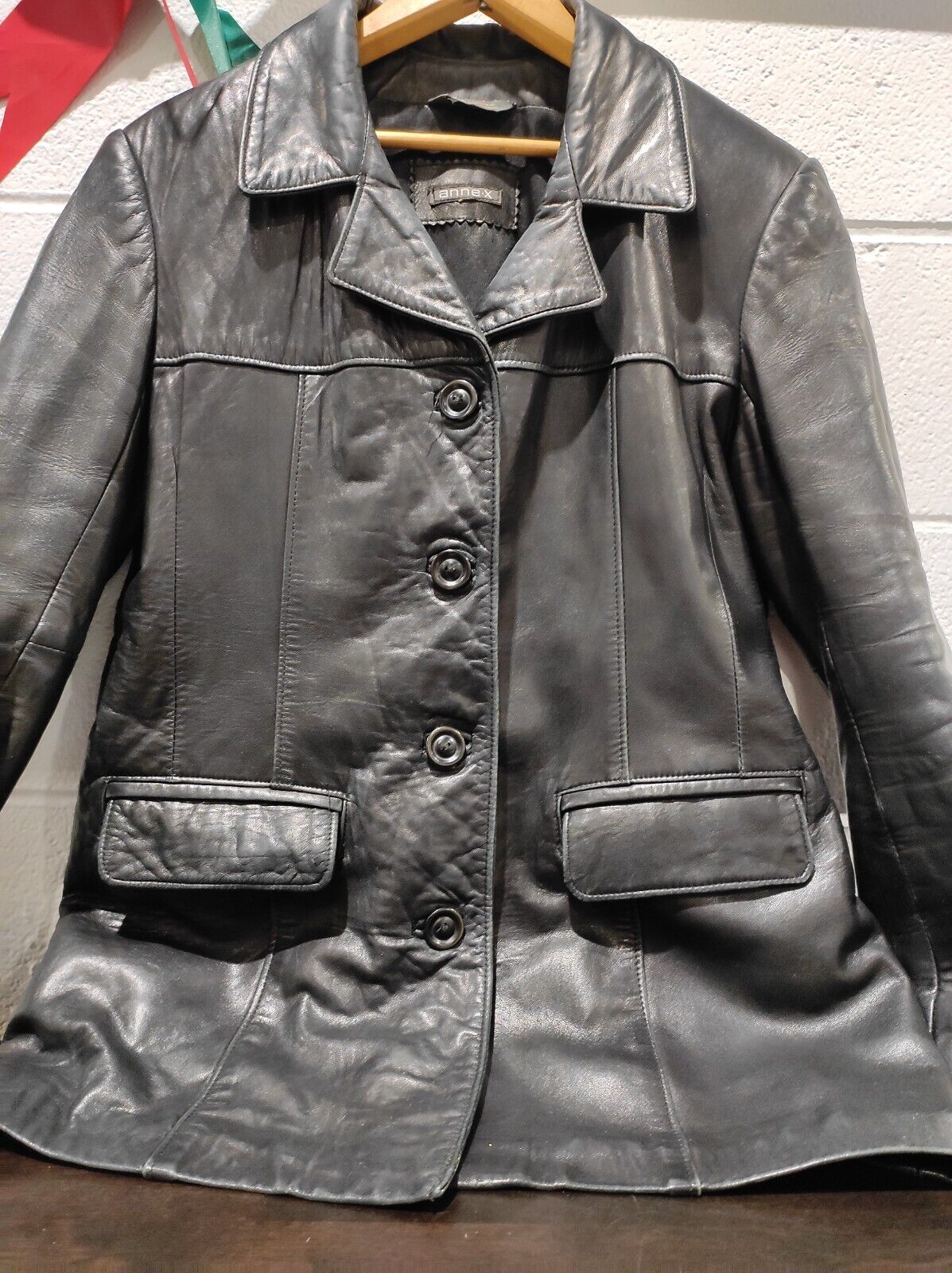 Vintage Annex Petite Women size XL Black Genuine Leather Jacket Zip