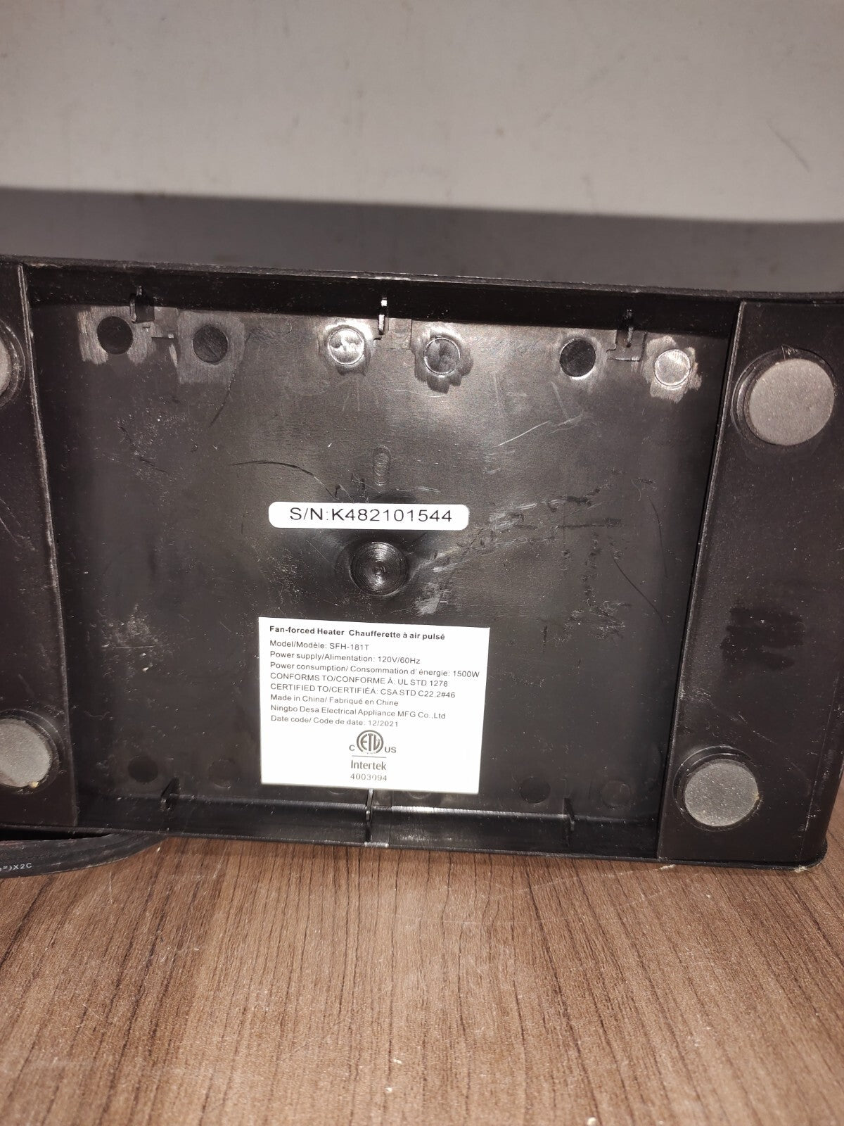 Intertek - SFH-181T Fan/Heater 2 in 1