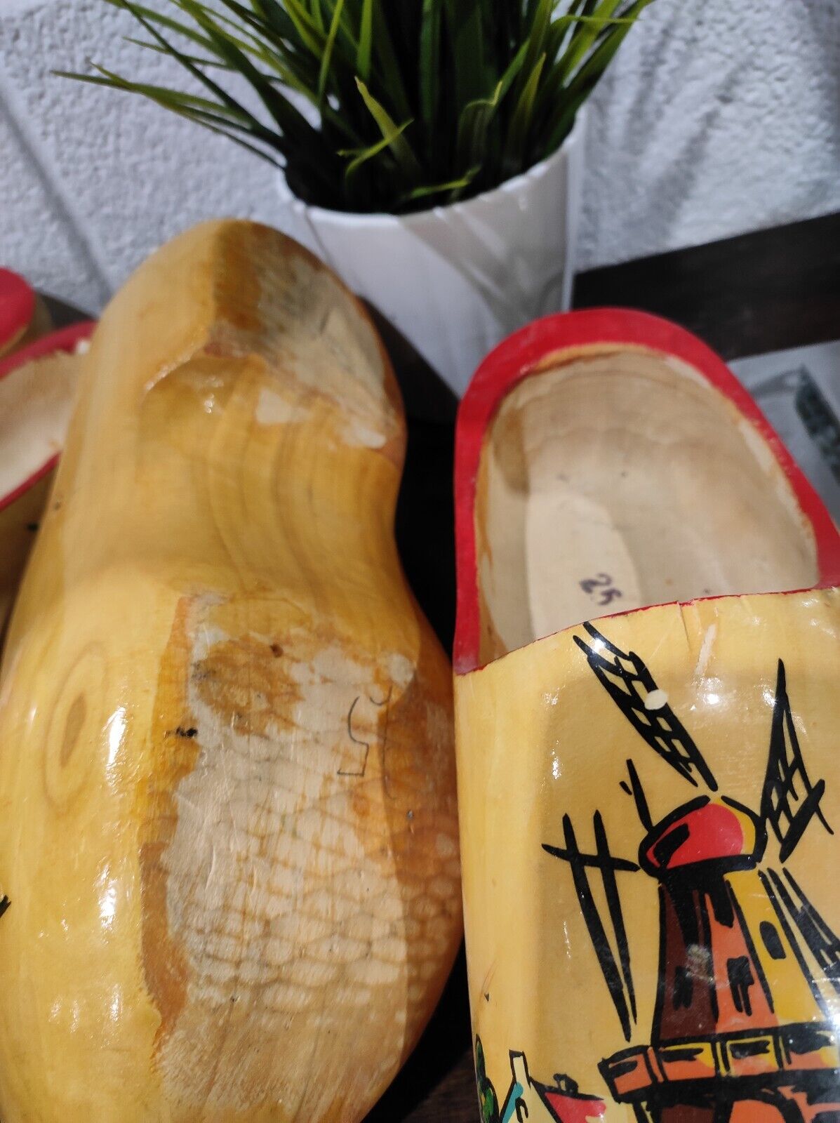 Vintage Windmill Scenery Holland Wooden Clog Shoes Souvenir 10” Size 25 Set of 2
