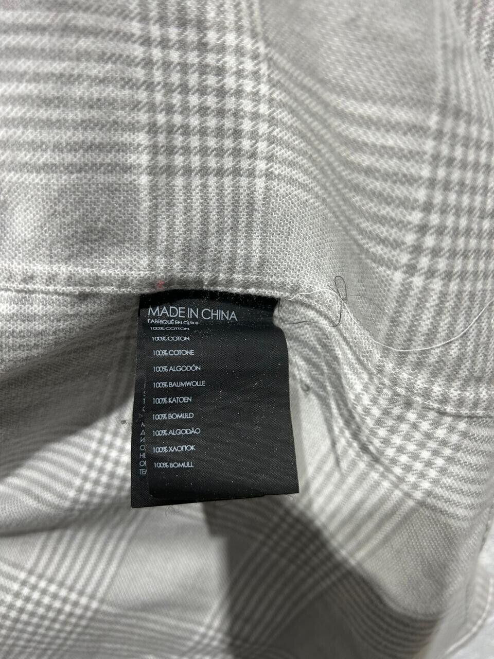 Club Monaco Men’s Light Grey Slim-Fit Plaid Flannel Button-Down Shirt Size S