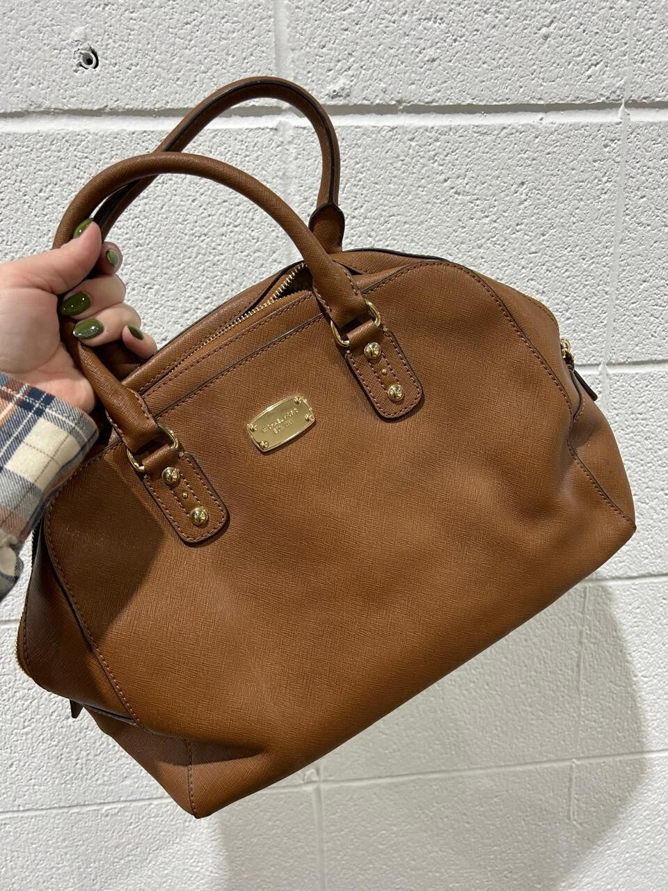 Michael Kors Large Saffiano Leather Satchel Luggage Brown Handbag