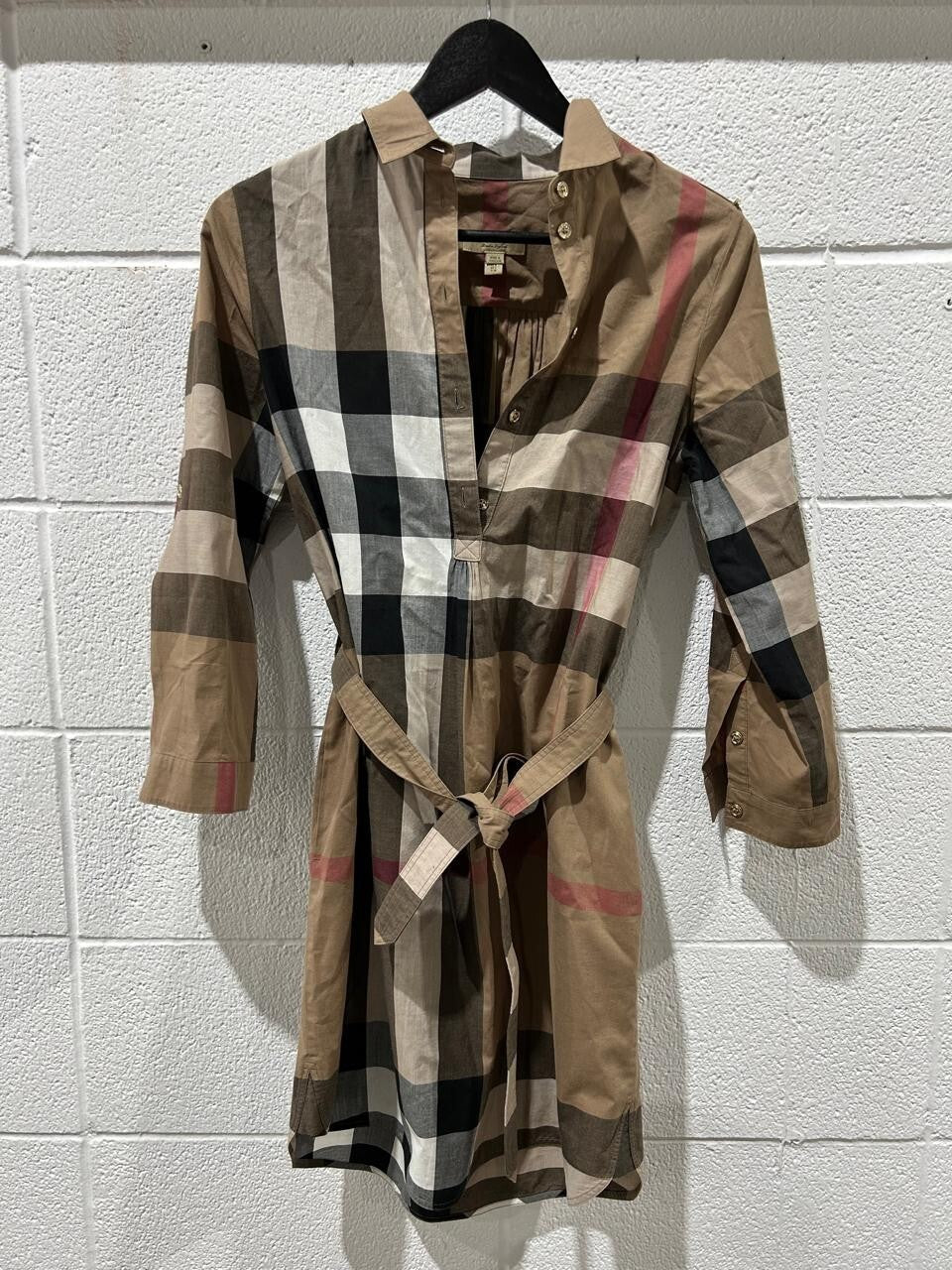 Burberry Kelsy Brown Check Cotton Belted Dress Size US 4