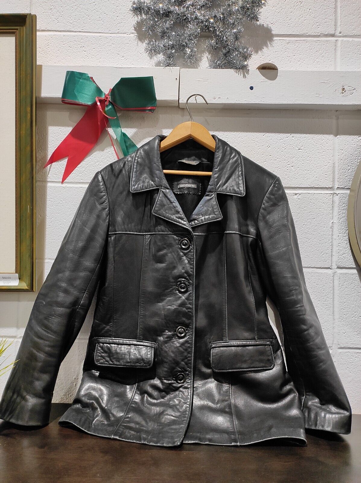 Vintage Annex Petite Women size XL Black Genuine Leather Jacket Zip