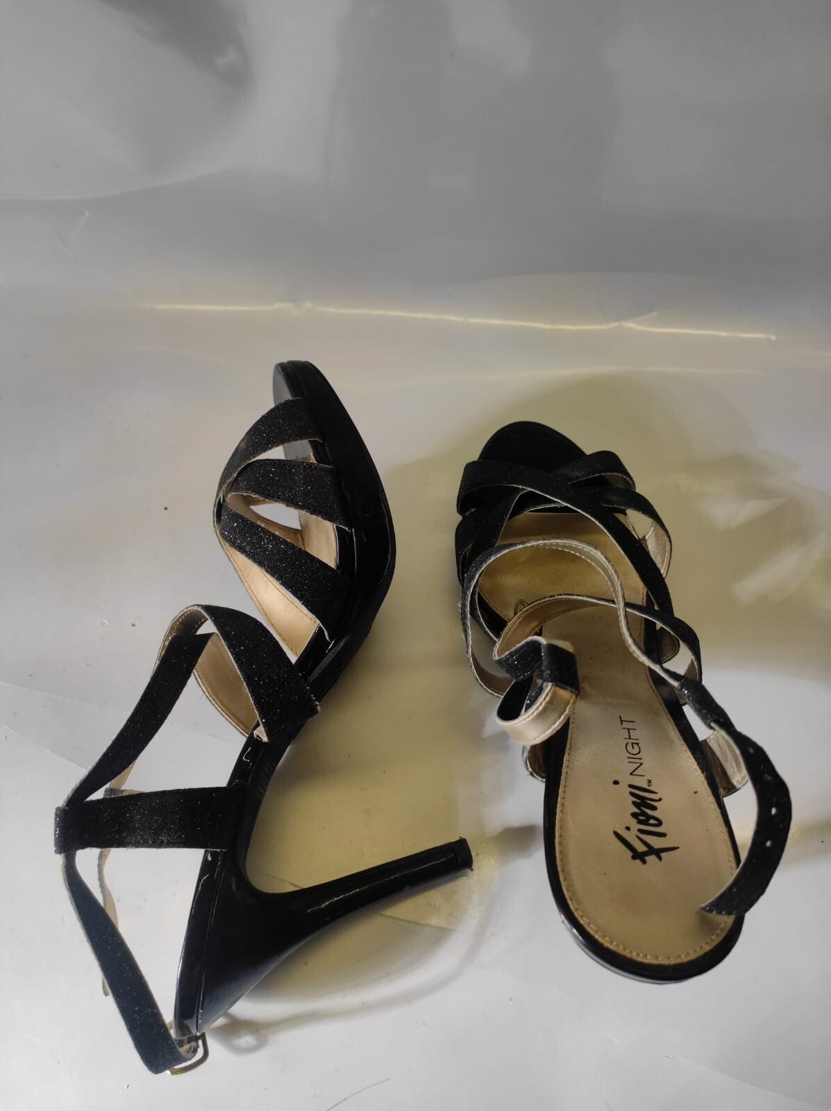 Fioni Night BLACK Heels Sandals Sparkle Glitter Straps US Women US-9