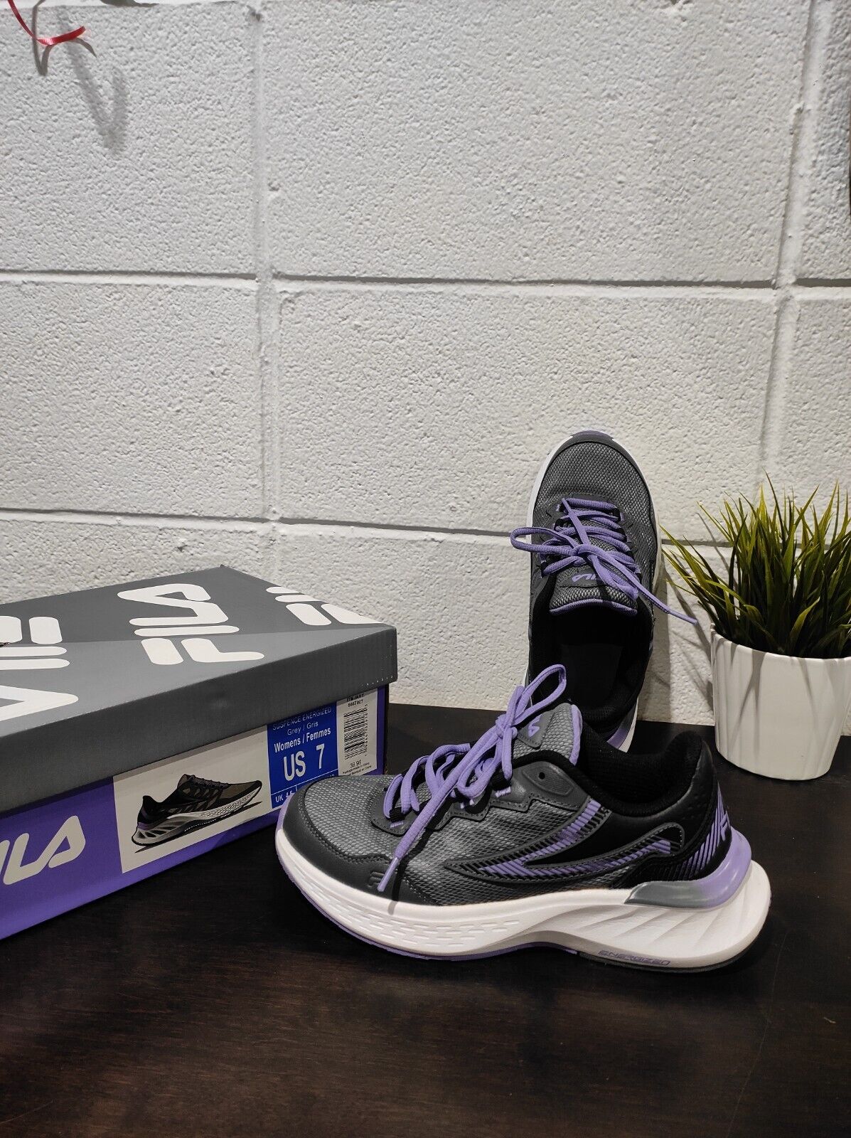 FILA Women's Suspence Trail Running Sneaker Shoes Grey/Purple US-7