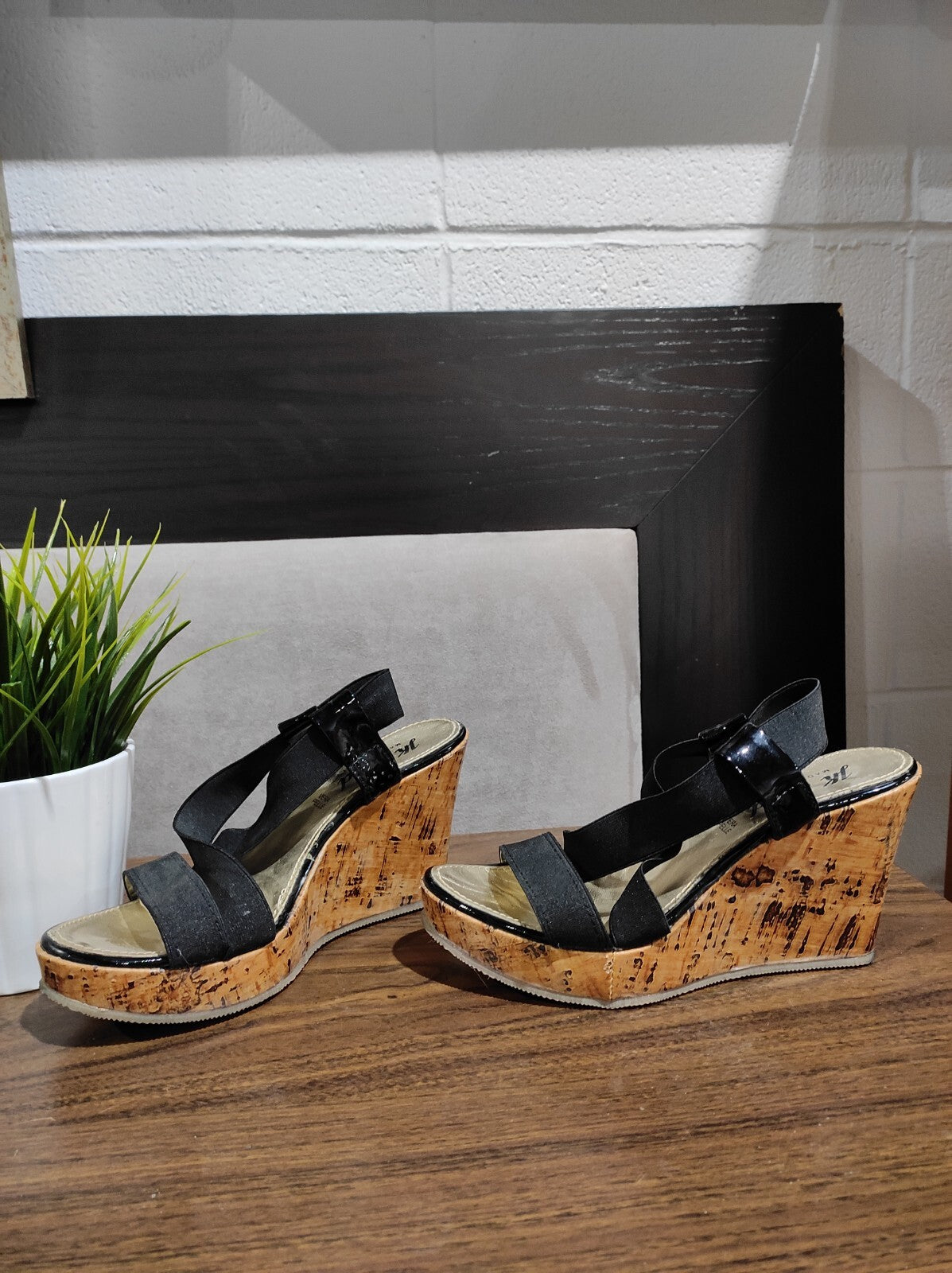 JK Acid Made in Italy Women's STALLION WEDGE SANDALS Black Size- 38