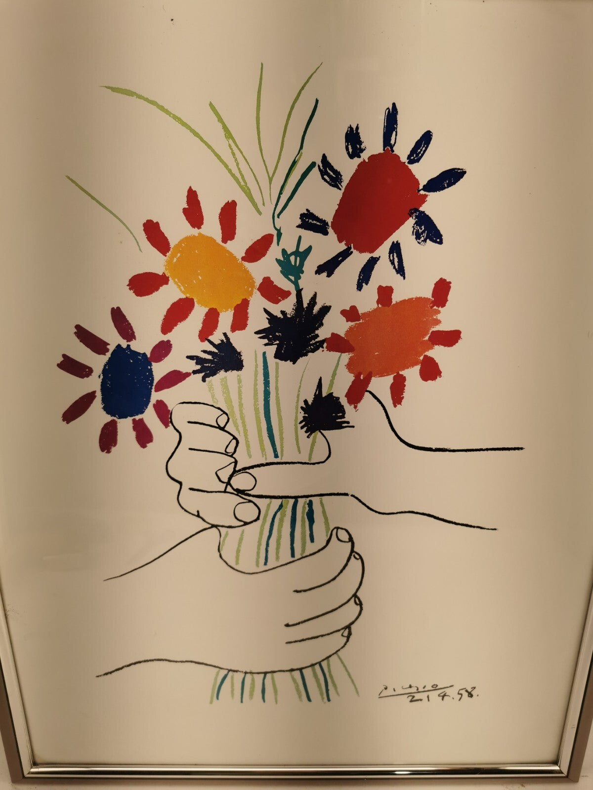 Pablo Picasso "Flowers in the Hands" Vintage Lithograph Art Print on heavy stock