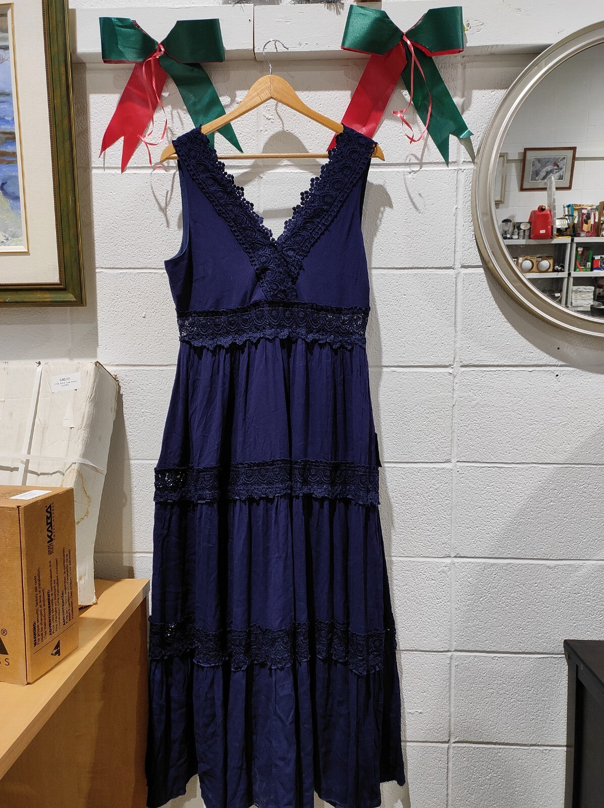 Lulus Size XL Dress Women's Blue Navy Lace Ruffled Tiered Maxi Molinetto