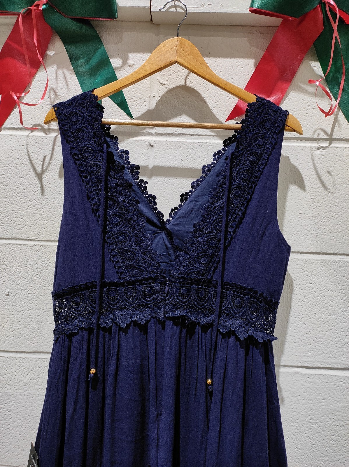 Lulus Size XL Dress Women's Blue Navy Lace Ruffled Tiered Maxi Molinetto