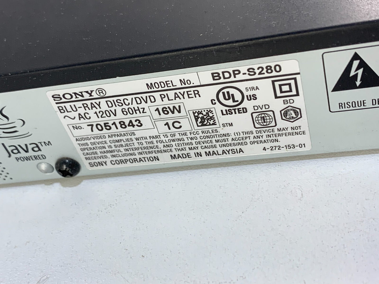 Sony BLU-RAY DISC/DVD PLAYER BDP-S280