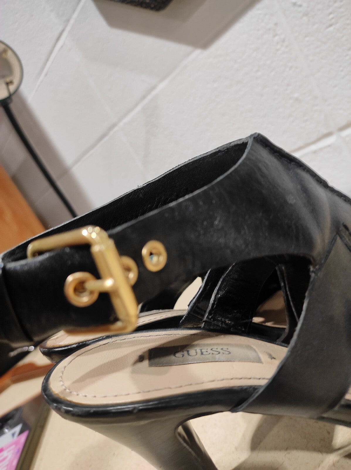 Guess Stilleto Heels women's sandals Size 6M Black leather