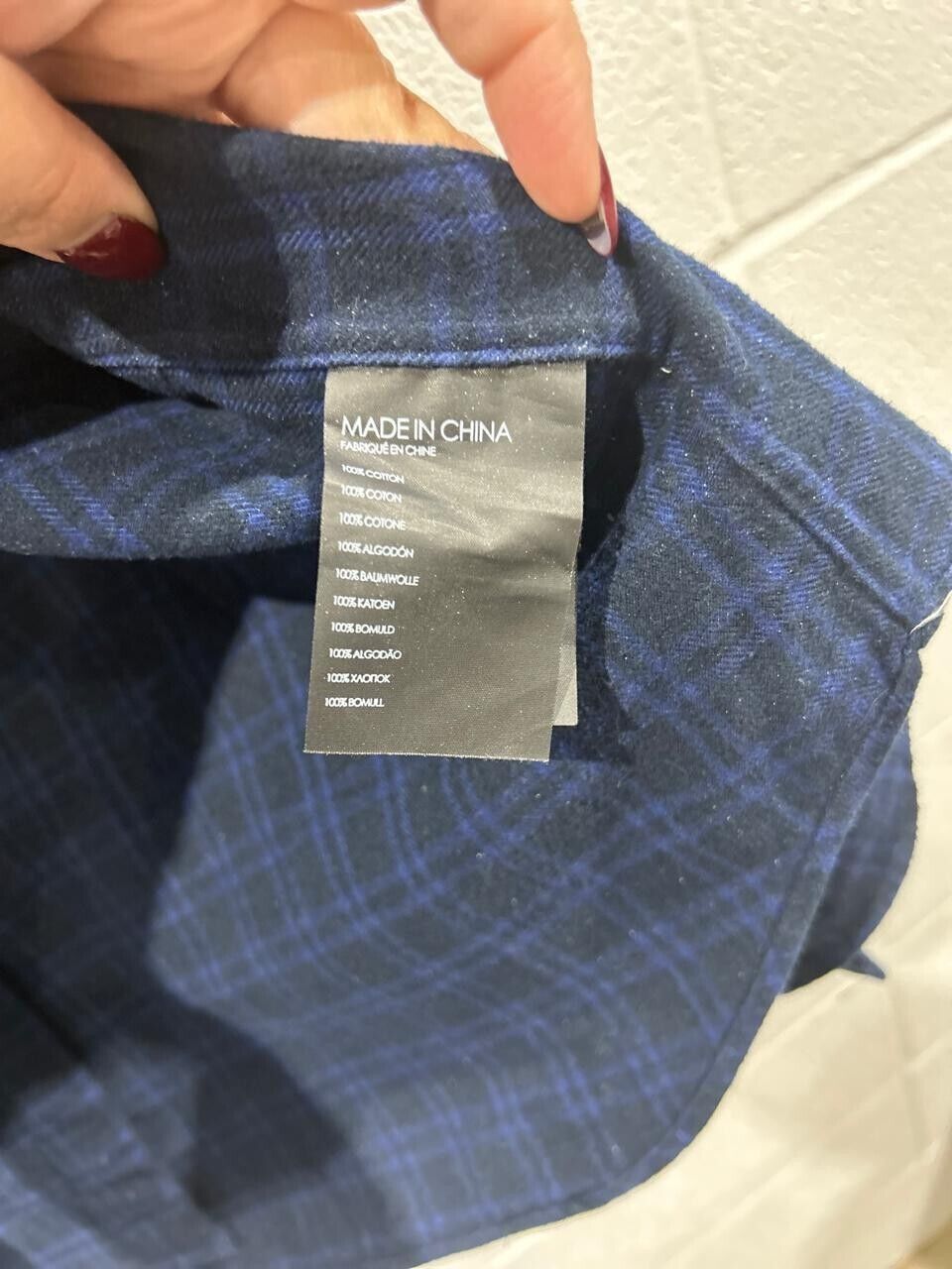 Club Monaco Men’s Dark Blue Slim-Fit Plaid Flannel Button-Down Shirt Size S