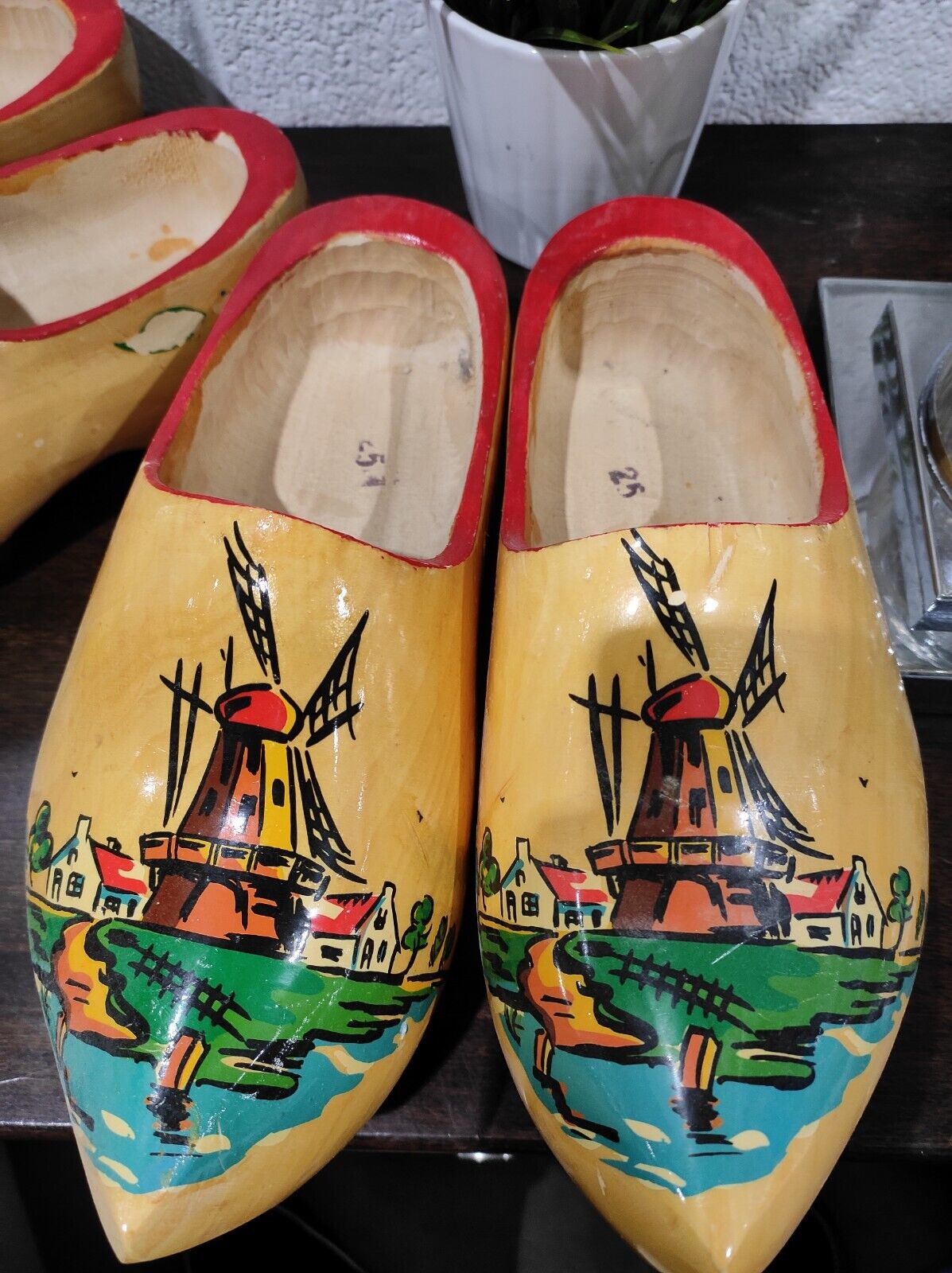 Vintage Windmill Scenery Holland Wooden Clog Shoes Souvenir 10” Size 25 Set of 2