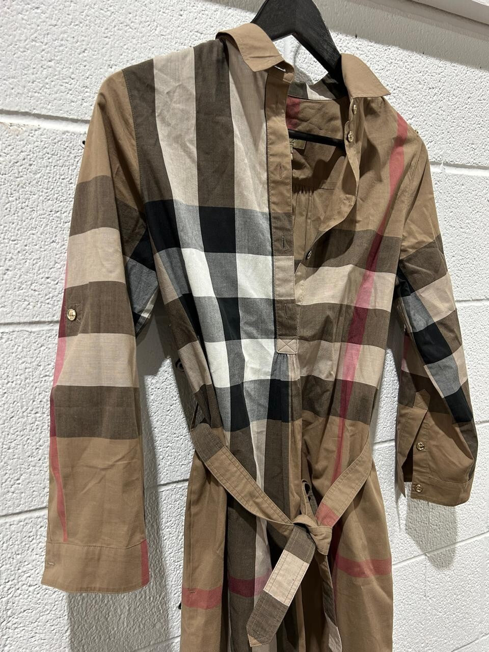 Burberry Kelsy Brown Check Cotton Belted Dress Size US 4
