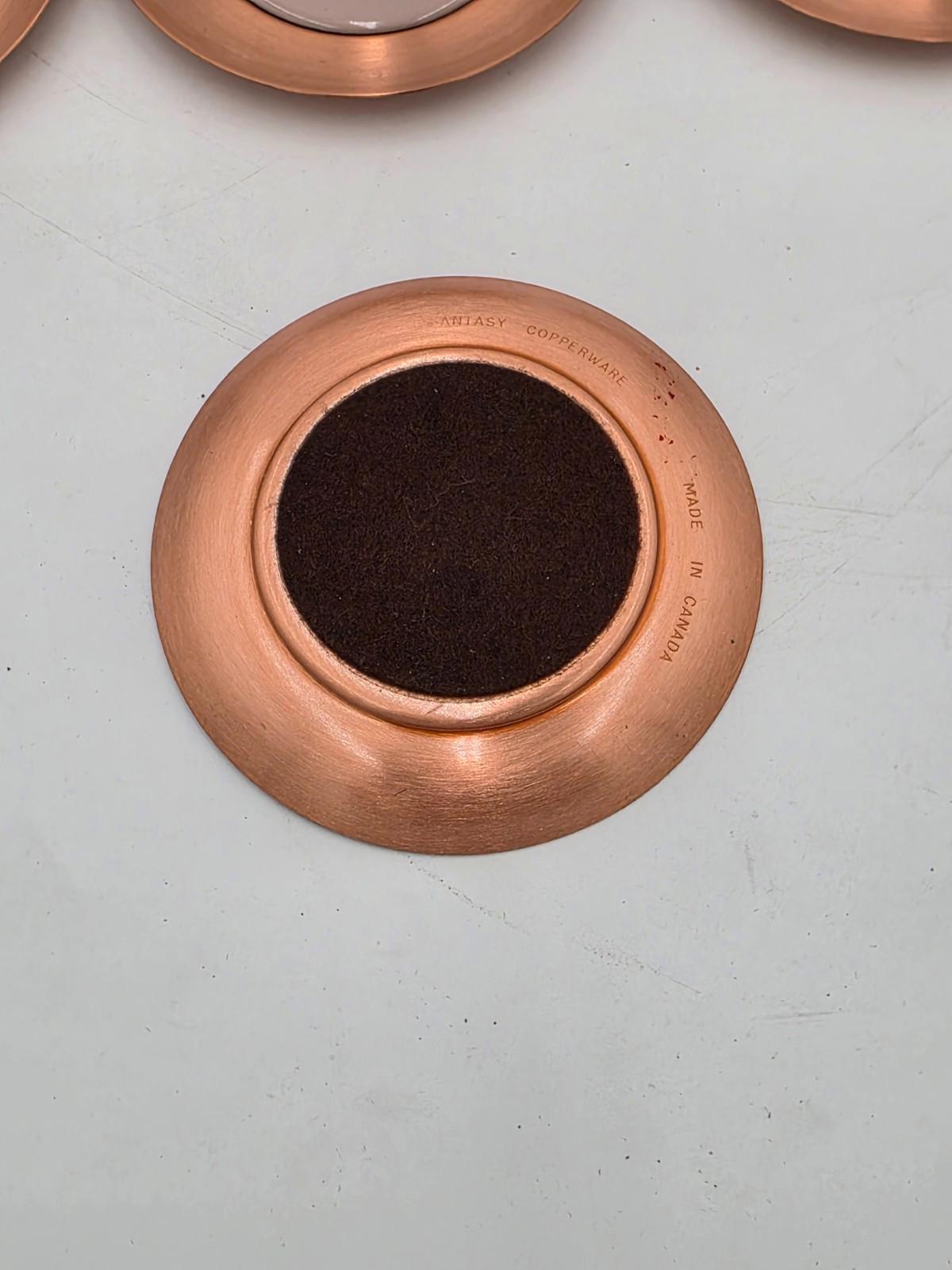 Fantasy Copperware Of Canada Sixties Mid Century 4 Dogwood Coasters