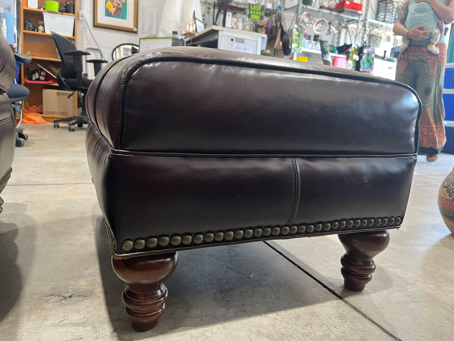 Brown Leather Chair and Ottoman Set