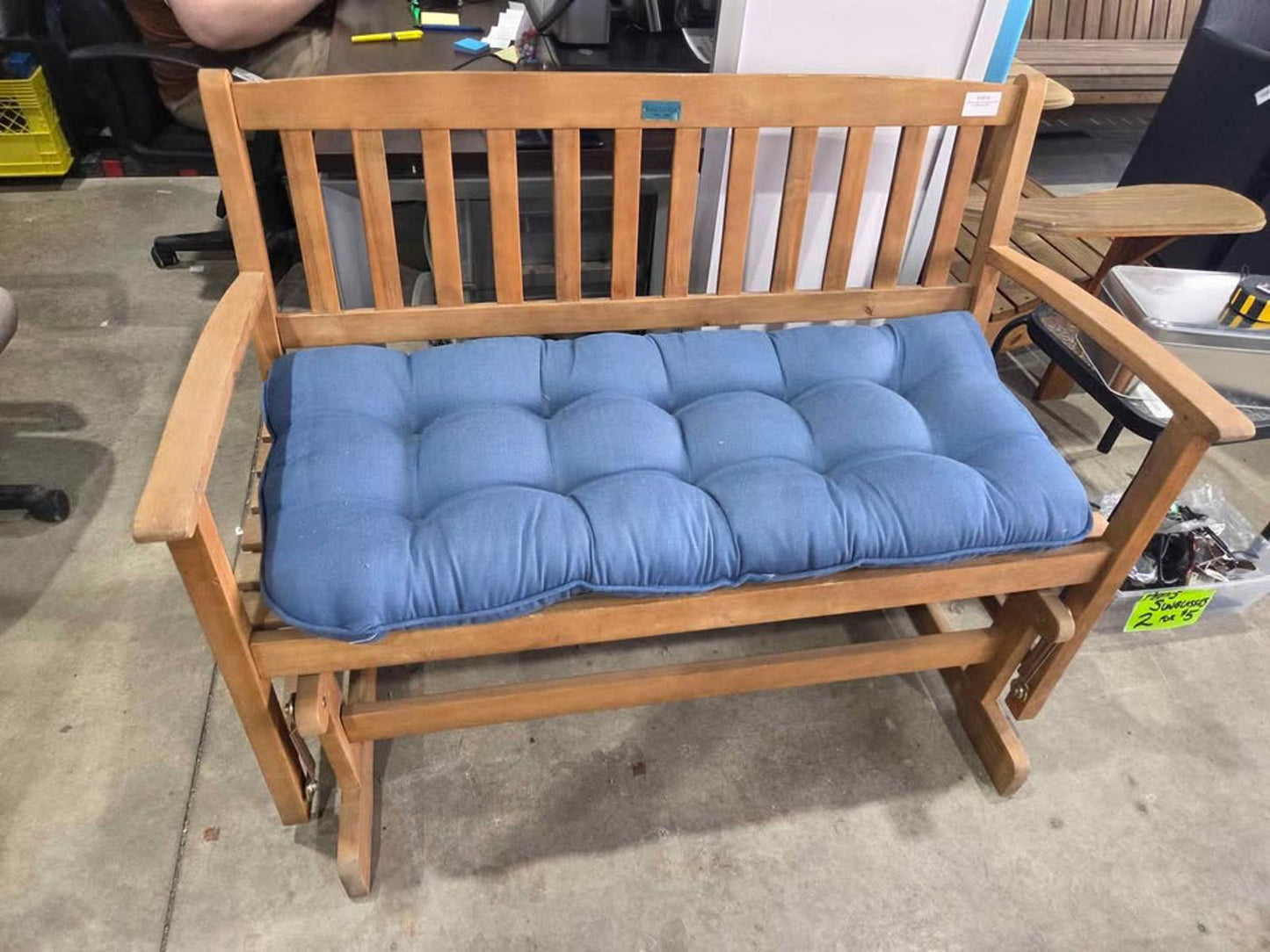 Gardenia Glider Bench w Blue Cushion