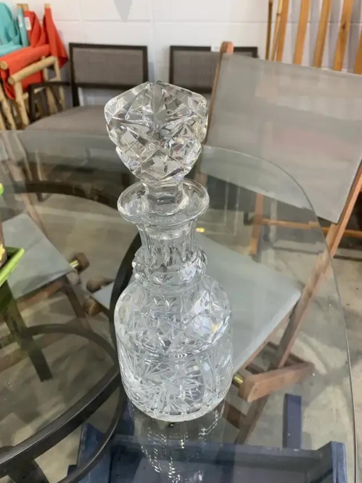 Pinwheel Crystal Decanter - minor chipping on stopper