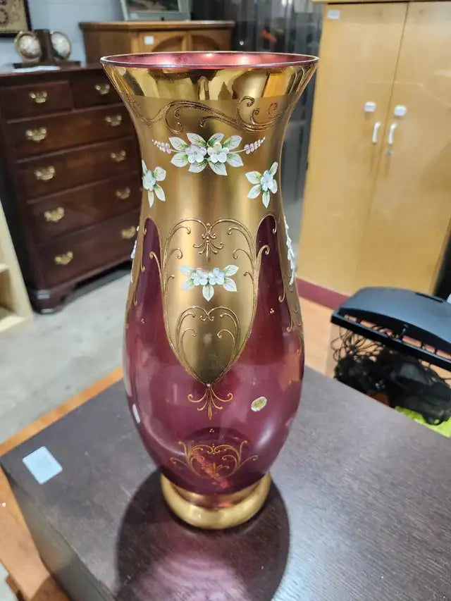 Red & Gold Floral Bohemian Vase