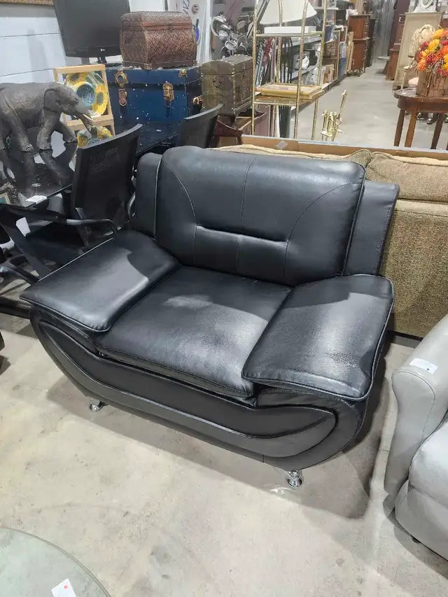 Black Faux Leather Sofa Set