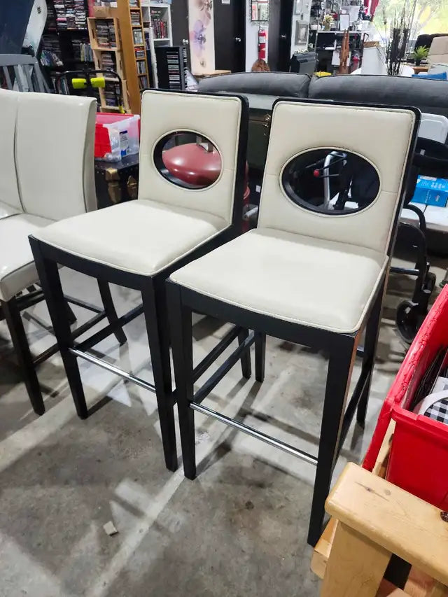 White/Black Faux Leather Bar Stools